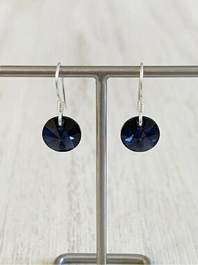 Swarovski Blue Crystal Drop Earrings Sterling Silver 8mm